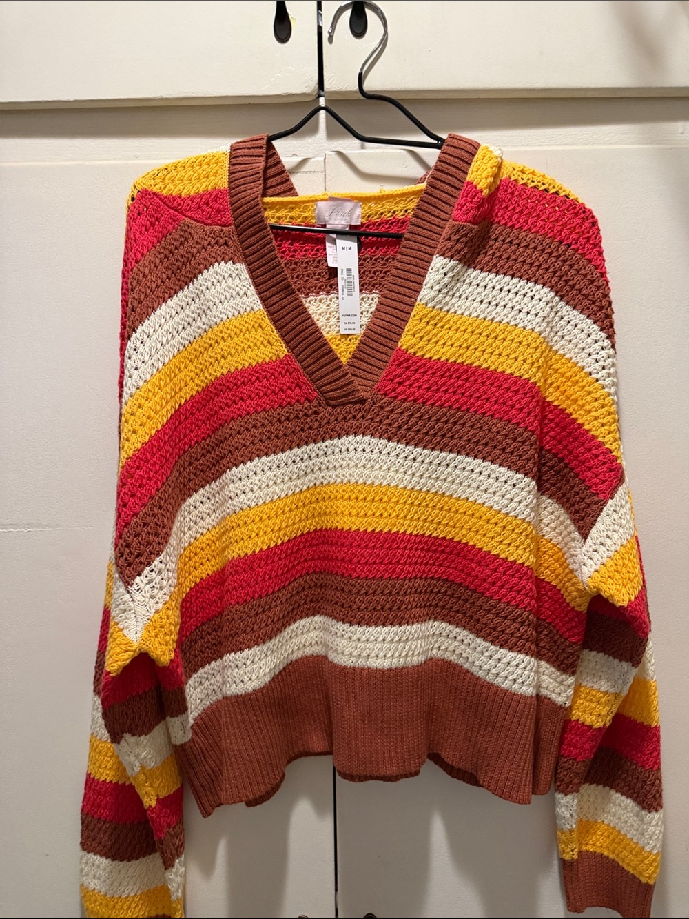 PINK Victoria's Secret Multicolor Striped V-Neck Sweater